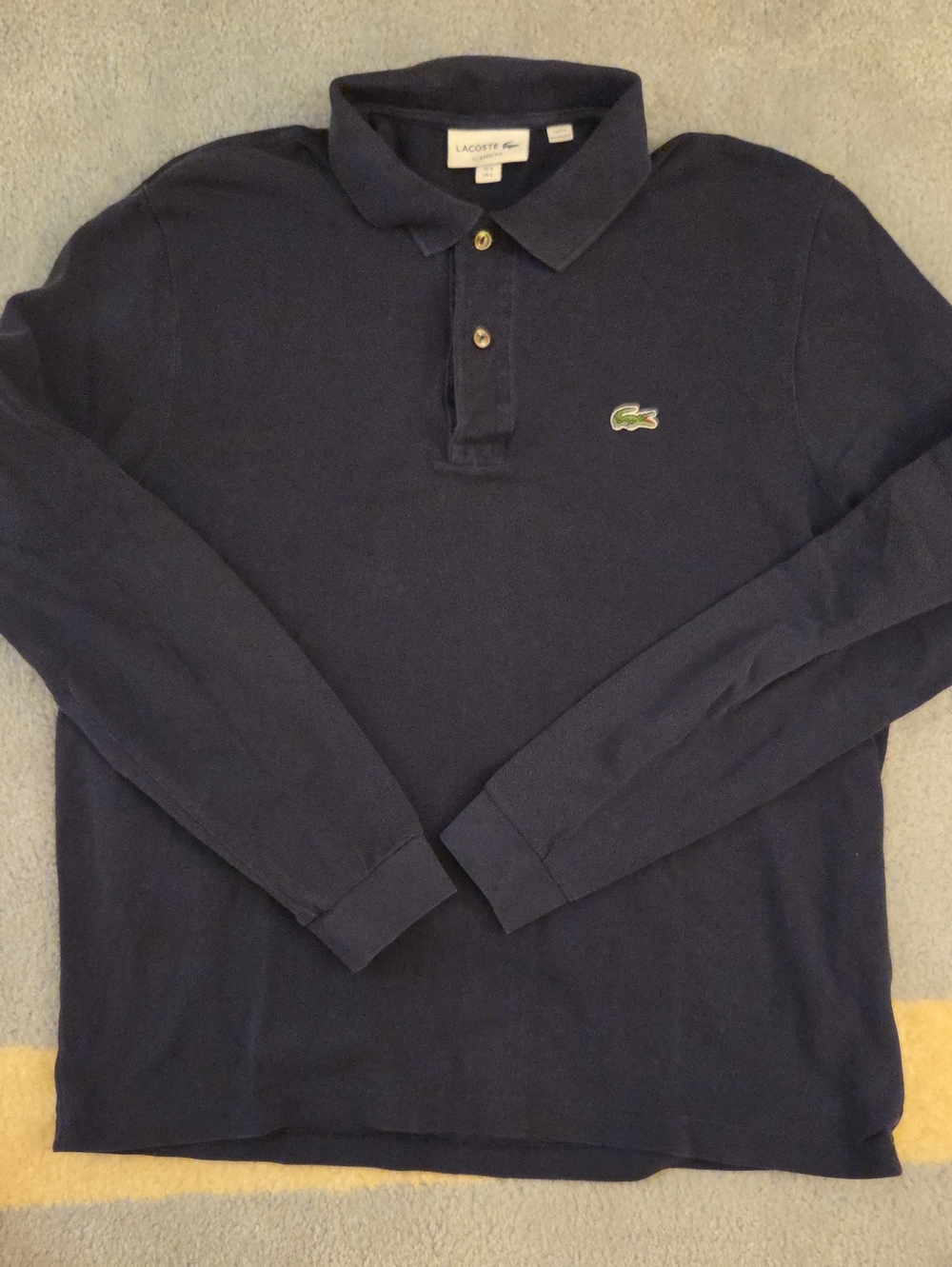 Lacoste Long Sleeve Polo Shirt Navy Blue Classic Fit Piqué 5/L
